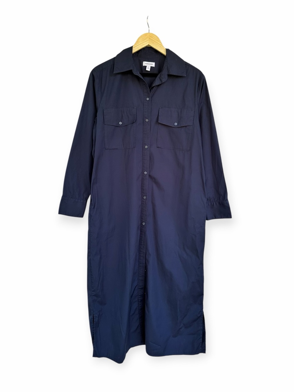 Nordstrom Maxi Poplin Button Down Shirt Dress size M Navy